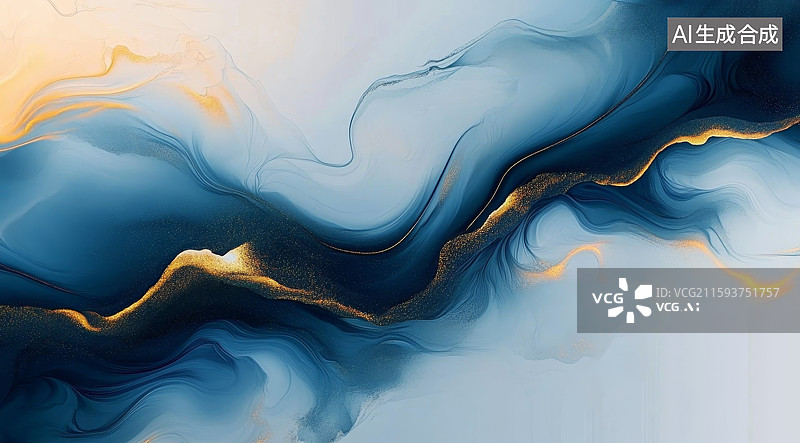 【AI数字艺术】黛蓝青色中国风水墨抽象画背景图片素材