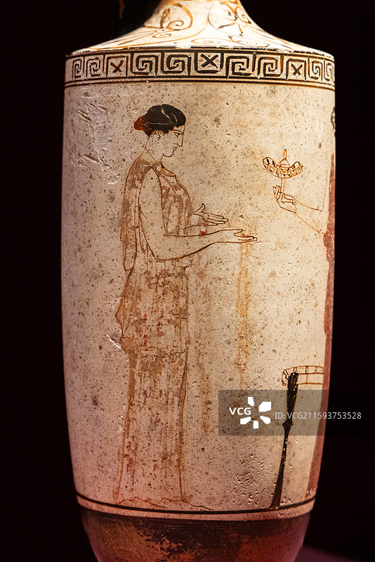 上海世博会博物馆希腊人从阿伽门农到亚历山大白地细颈瓶 450-440BC 埃雷特利亚图片素材