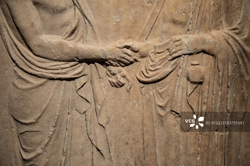 上海世博会博物馆希腊人从阿伽门农到亚历山大墓碑石雕 约400BC 发现于雅典阿吉奥斯-康斯坦丁诺斯教图片素材