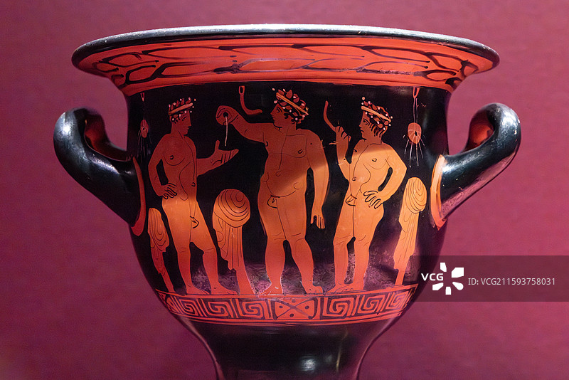 上海世博会博物馆希腊人从阿伽门农到亚历山大红绘陶器 公元前4世纪早期 刮汗器图片素材