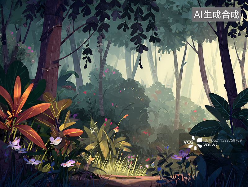 【AI数字艺术】卡通奇幻风格植物花园图片素材