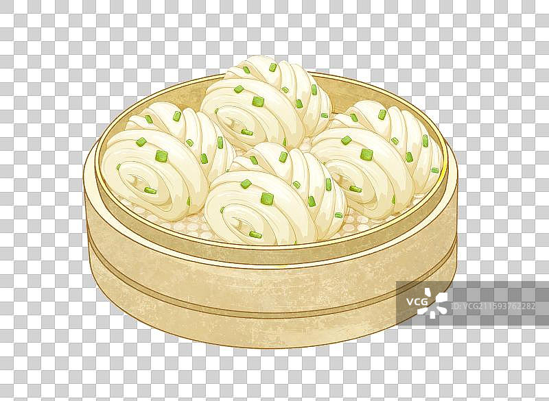 中式面点美食元素一笼屉葱花花卷图片素材