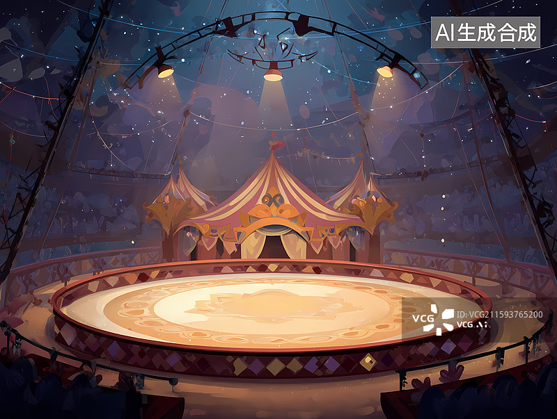 【AI数字艺术】卡通奇幻风格马戏团舞台插图图片素材