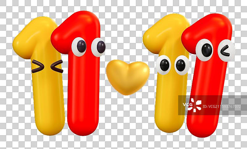 3D渲染的立体数字1双11电子商务卡通插画元素图片素材