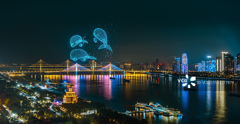 2025长江文化艺术季在空中用无人机组成的长江江豚图案图片素材