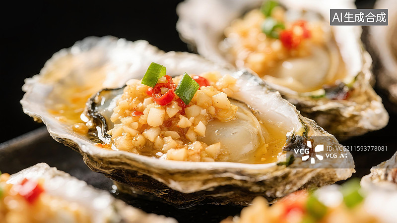 【AI数字艺术】生蚝上覆盖蒜蓉酱图片素材