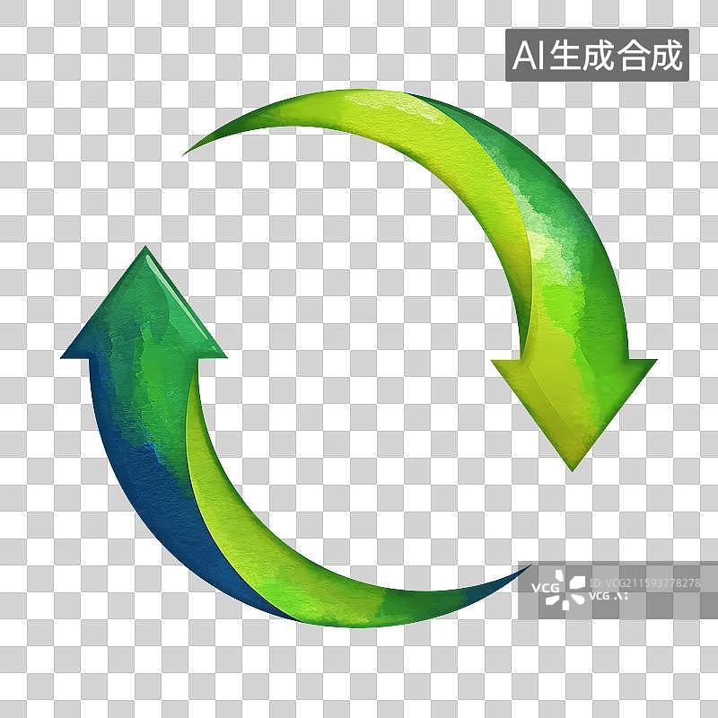 【AI数字艺术】回收图标绿色水彩圆形箭头旋转标志图片素材
