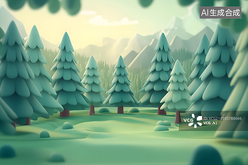【AI数字艺术】3D松柏森林树林图片素材