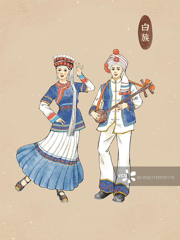 男女双人56民族，白族侗族瑶族与吉林省延边朝鲜族自治州朝鲜族图片素材