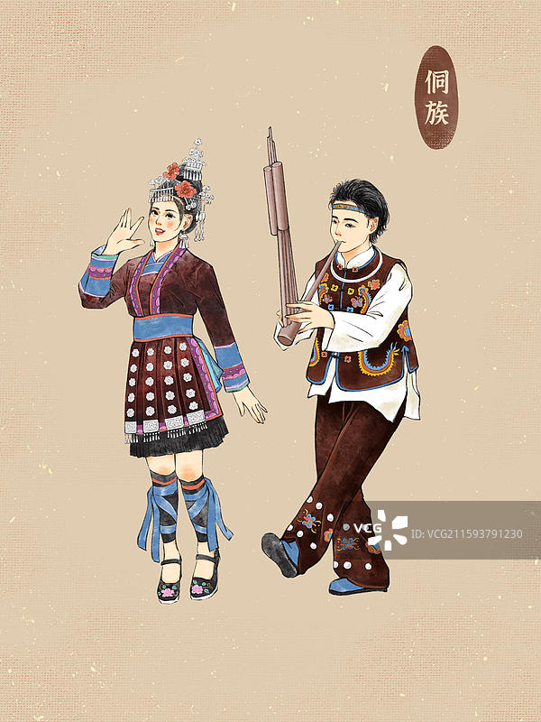 男女双人56民族，白族侗族瑶族与吉林省延边朝鲜族自治州朝鲜族图片素材