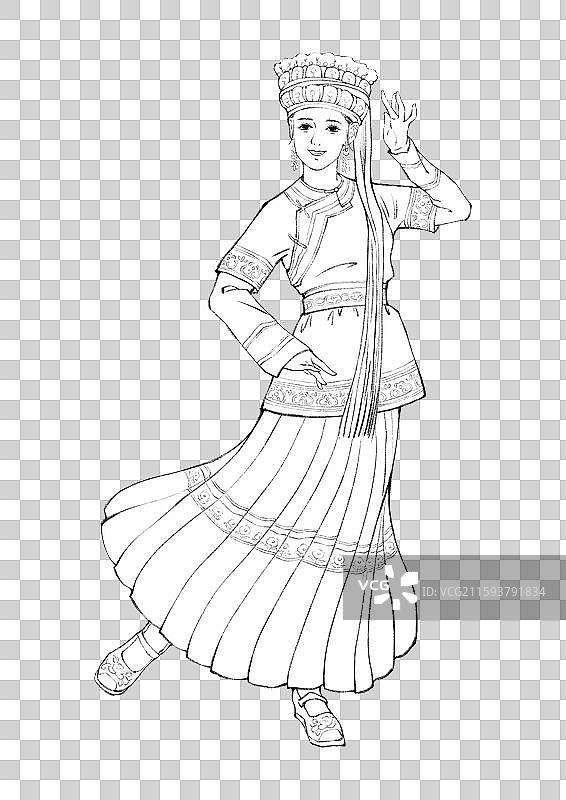 56民族，云南少数民族白族，大三弦，线稿。图片素材