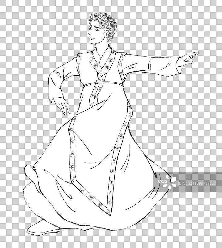 56民族，吉林省延边朝鲜族自治州朝鲜族，线稿图片素材