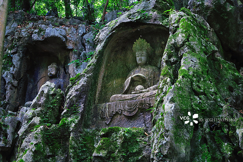 杭州西湖灵隐景区飞来峰灵鹫峰冷泉溪图片素材