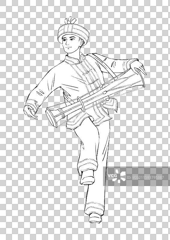 56民族，云南少数民族瑶族，线稿图片素材