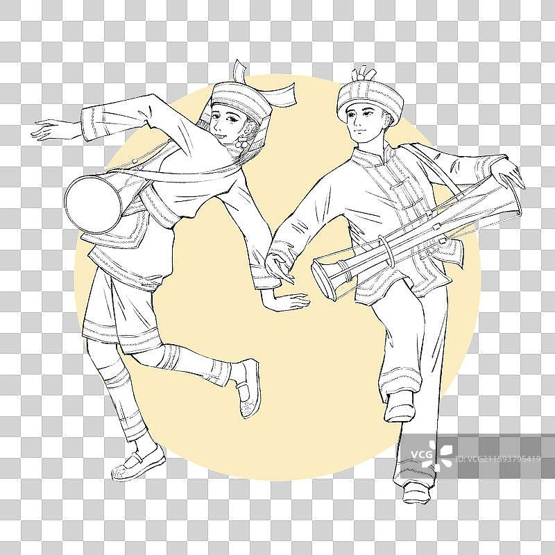 56民族，云南少数民族瑶族，线稿图片素材