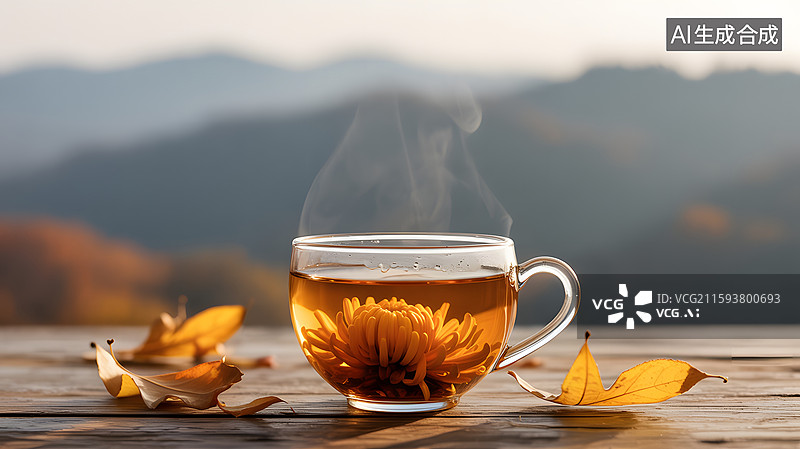 【AI数字艺术】秋日茶香山景静谧时光图片素材