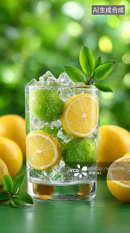【AI数字艺术】柠檬薄荷水清新自然饮品图片素材