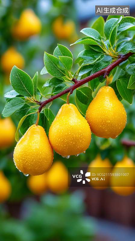 【AI数字艺术】金黄色果实挂满枝头图片素材