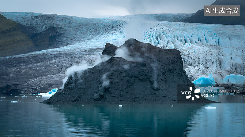 【AI数字艺术】冰川湖畔火山灰堆图片素材