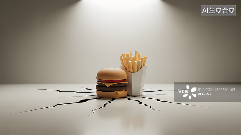 【AI数字艺术】快餐组合地面裂痕创意视觉图片素材