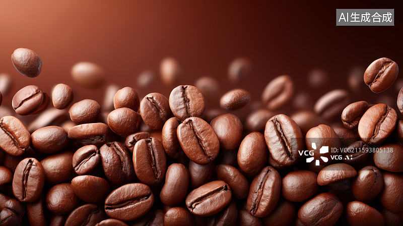 【AI数字艺术】咖啡豆堆叠特写图片素材