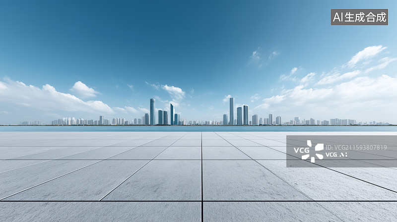 【AI数字艺术】蓝色清新城市广场商务景观背景图片素材