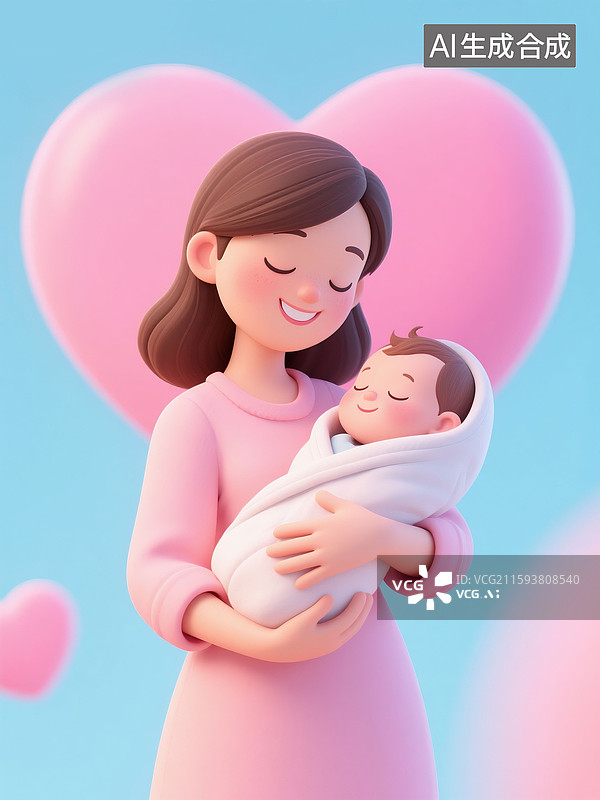 【AI数字艺术】3D立体三维C4D一位抱着熟睡婴儿的温柔母亲图片素材