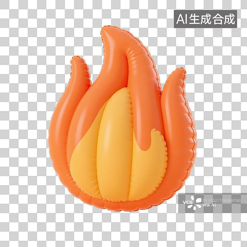 【AI数字艺术】3D渲染，充气膨胀风格，卡通火焰，燃烧，火苗，双十一，618，免抠元素图片素材
