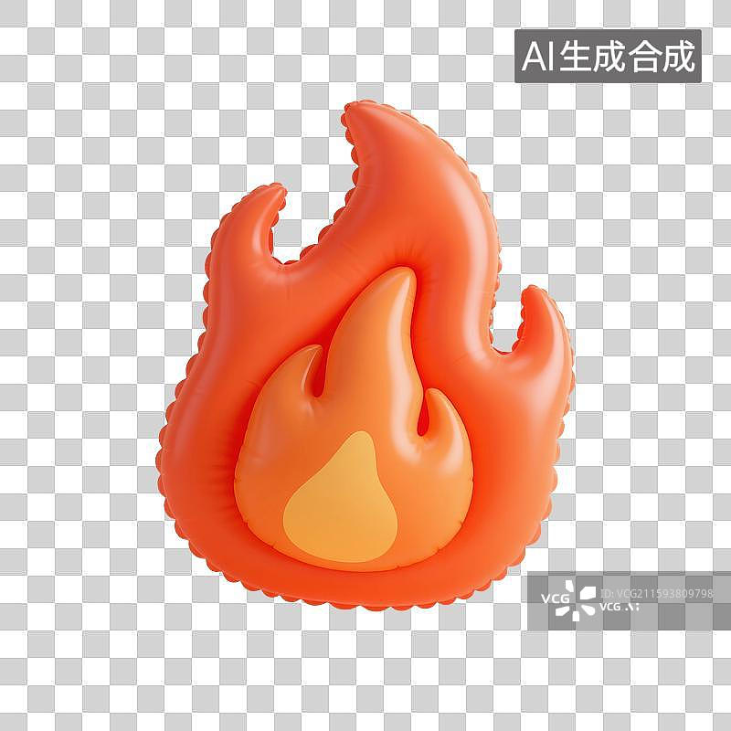 【AI数字艺术】3D渲染，充气膨胀风格，卡通火焰，燃烧，火苗，双十一，618，免抠元素图片素材