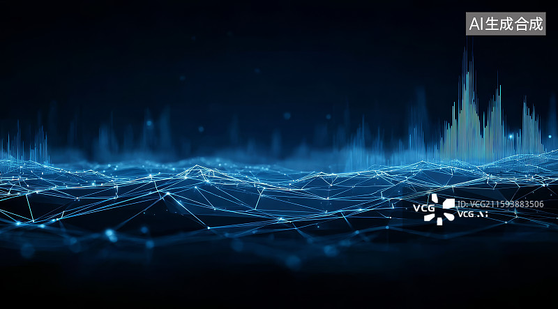 【AI数字艺术】山峦造型网络数据光影科幻背景图图片素材
