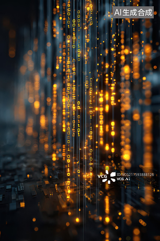 【AI数字艺术】蓝黄光影城市建筑夜景抽象艺术图图片素材