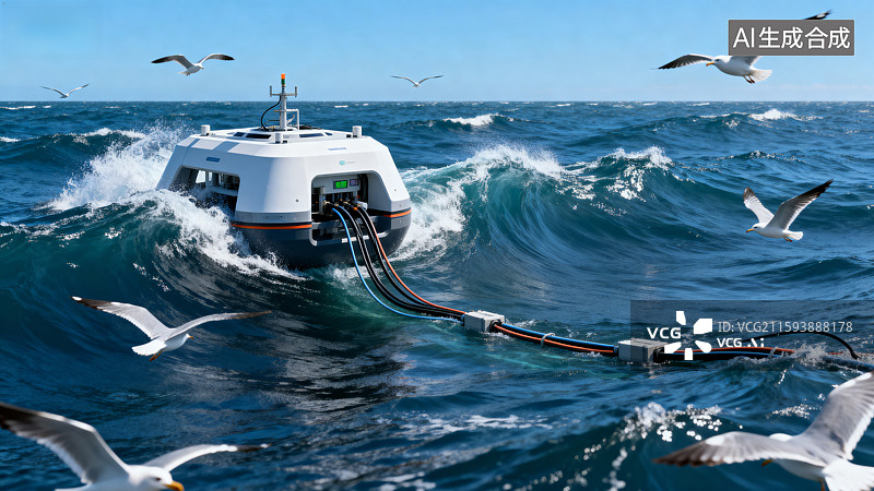 【AI数字艺术】海上无人艇在波浪中航行图片素材