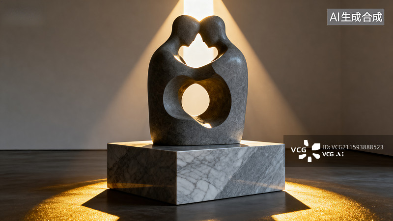 【AI数字艺术】抽象石雕人物拥抱造型图片素材