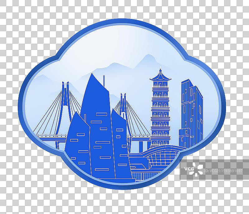 湛江蓝色青花瓷古典山水画淡雅山峰窗户图片素材