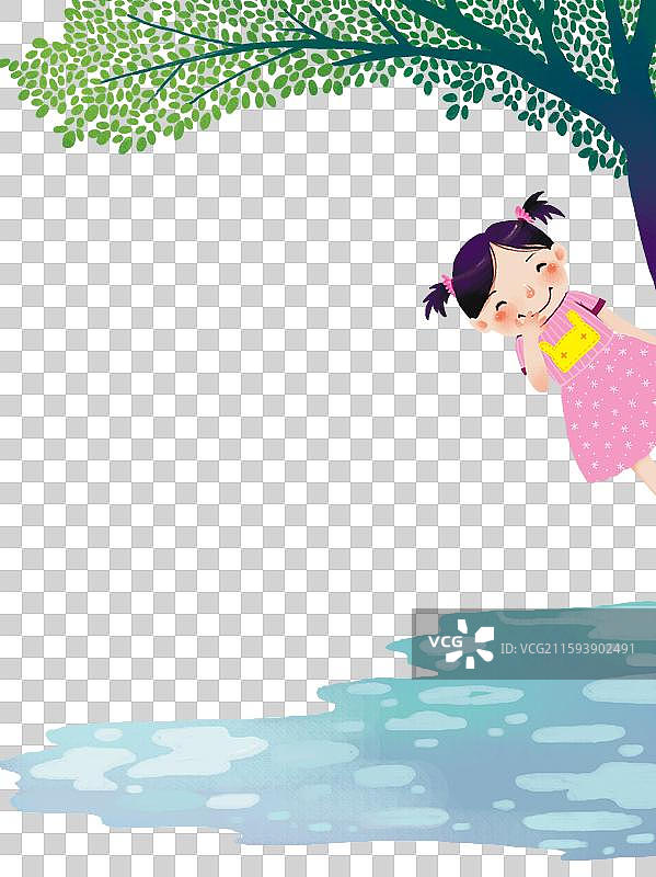 免抠元素 人物插画 树下的小女孩图片素材