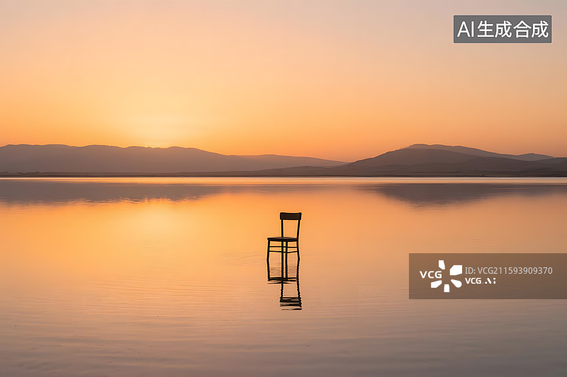 【AI数字艺术】湖面上的一把椅子图片素材