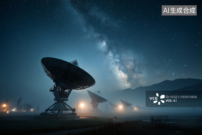 【AI数字艺术】射电望远镜上空绚丽的银河图片素材