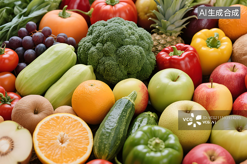 【AI数字艺术】新鲜水果蔬菜组合图片素材