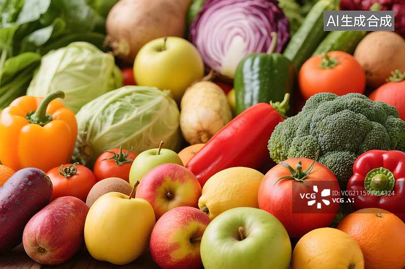 【AI数字艺术】新鲜水果蔬菜组合图片素材
