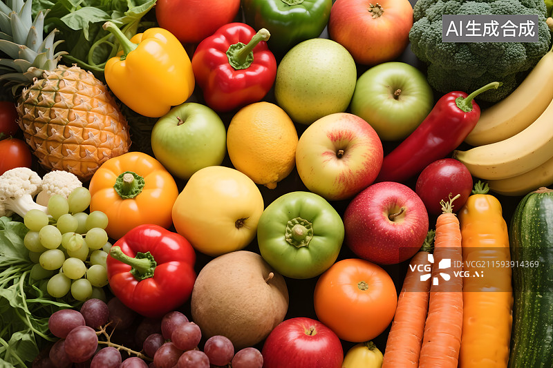 【AI数字艺术】新鲜水果蔬菜组合图片素材
