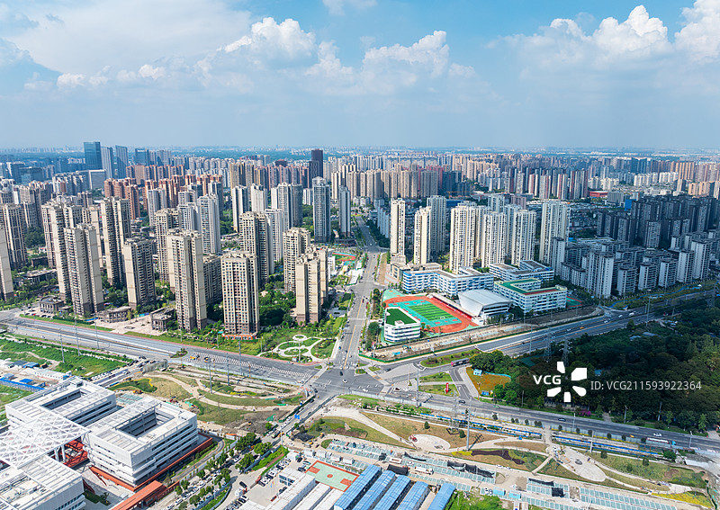 航拍成都温江明光社区城市风景图片素材