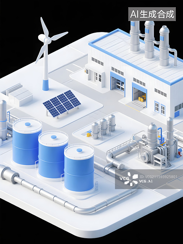【AI数字艺术】大型储油罐区发电厂清洁能源微缩景观图片素材