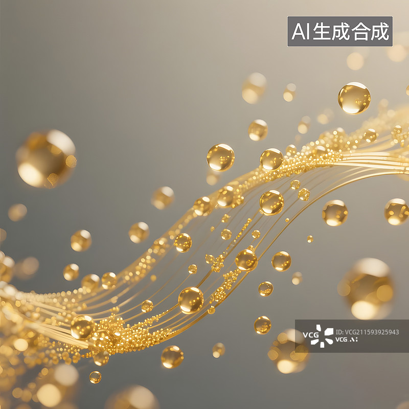 【AI数字艺术】抽象3D金黄色液体油或精油飞溅图片素材