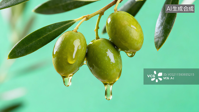 【AI数字艺术】滴油的青橄榄特写图片素材