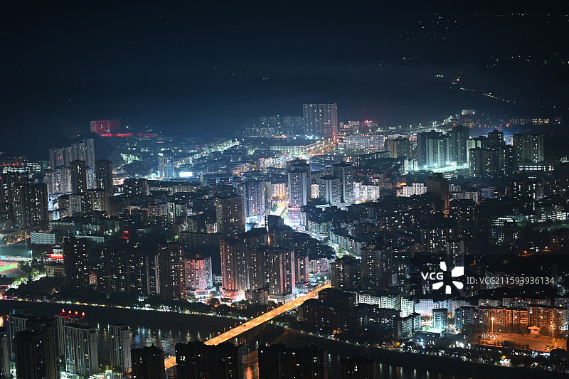 达州市宣汉县城市夜景图片素材