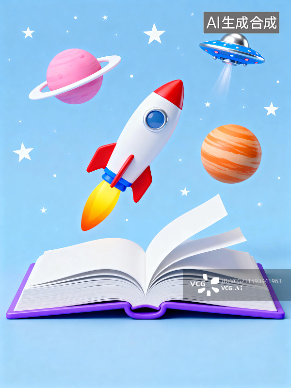【AI数字艺术】书籍里的天文知识插画图片素材