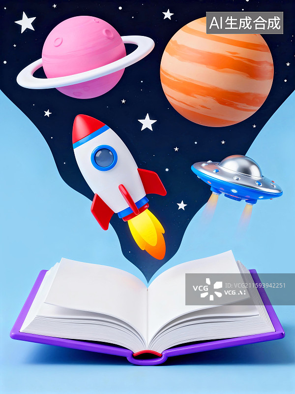 【AI数字艺术】书籍里的天文知识插画图片素材