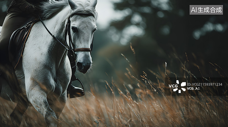 【AI数字艺术】骑手驾白马驰骋图片素材