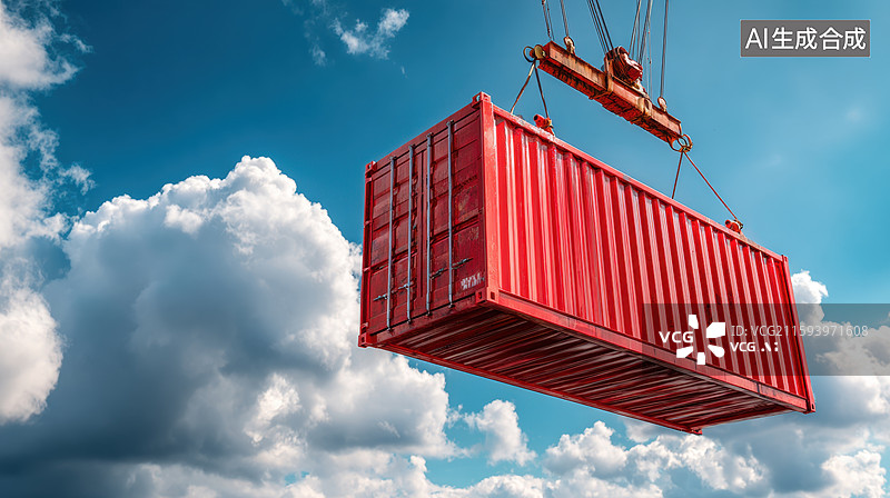 【AI数字艺术】起重机吊运红色集装箱图片素材