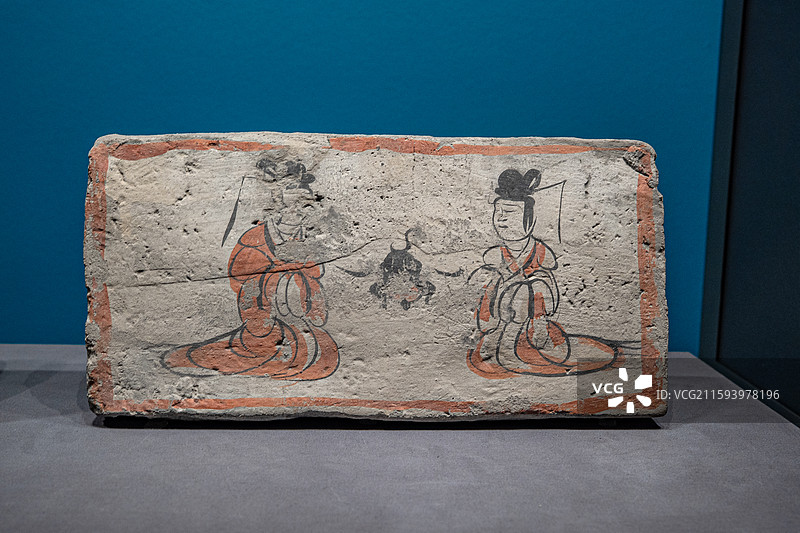 魏晋 彩绘对座品茗图壁画砖 甘肃省张掖市高台县骆驼城南墓群出士 高台县博物馆图片素材